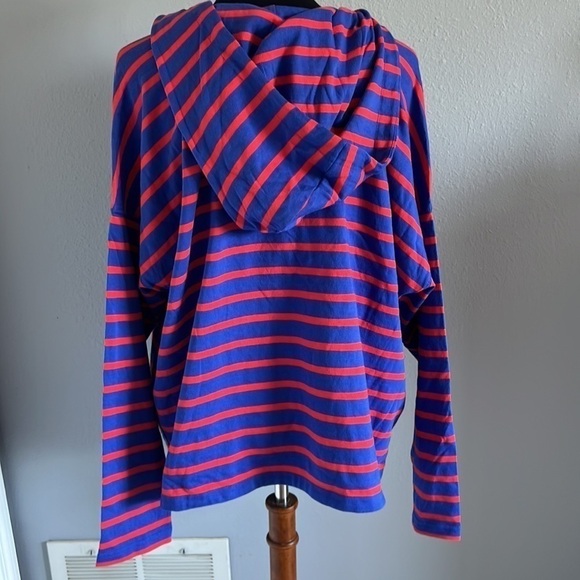 NWOT Gap lightweight v-neck striped cotton hoodie XL cropped red blue - Picture 6 of 9